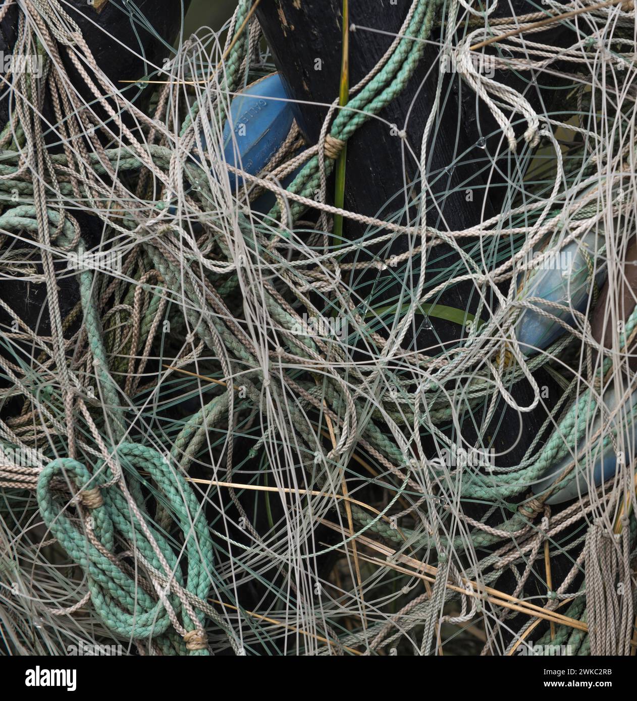 Synthetic cord and ropes in a pile, Hvide Sande, Region Midtjylland ...