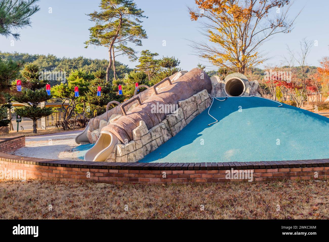 Playground slides in wilderness park in Pohang, South Korea Stock Photo