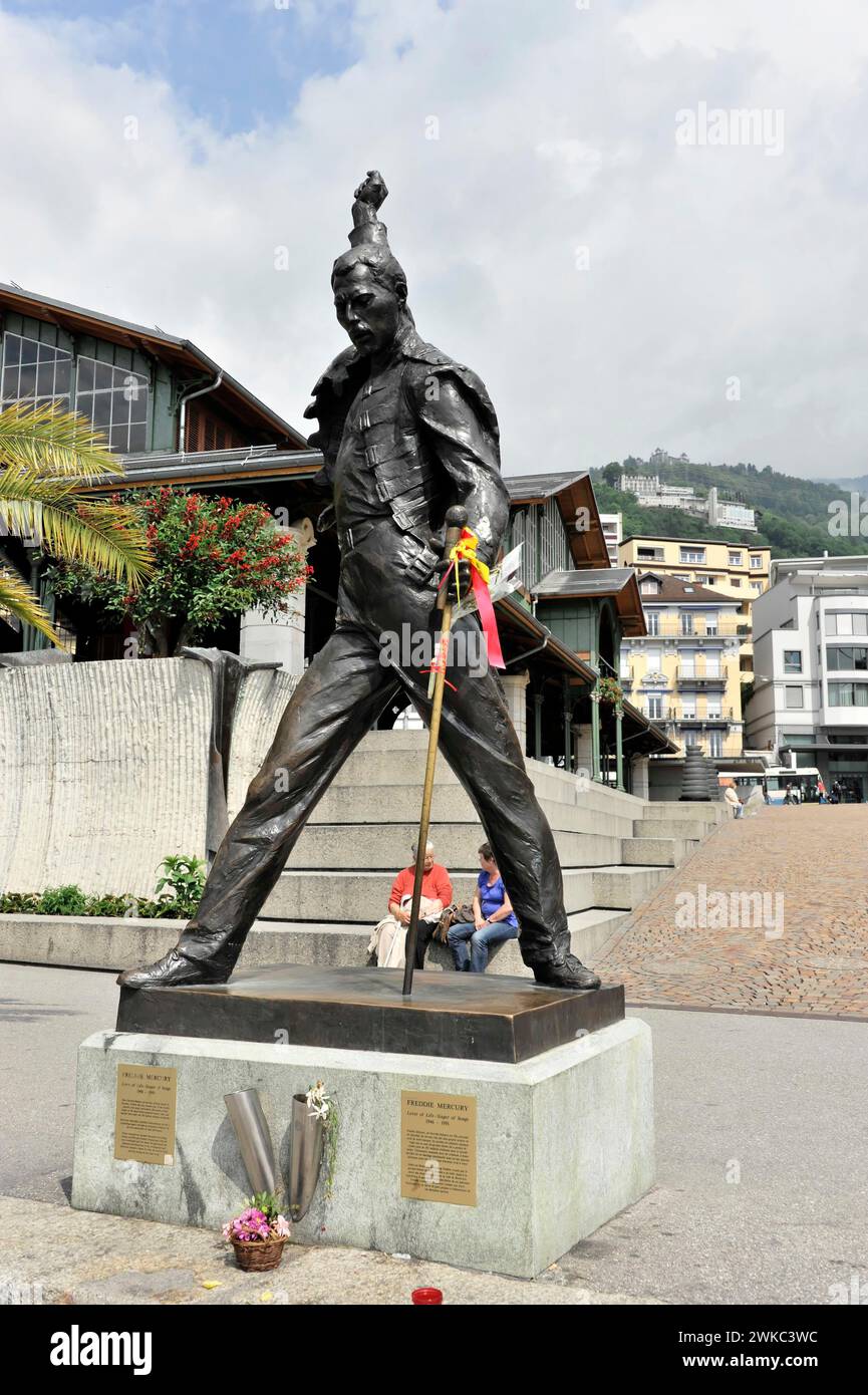Memorial to Freddie Mercury, 1946, 1991, on the Quai de la Rouvenaz, Montreux, Canton of Vaud, Switzerland Stock Photo