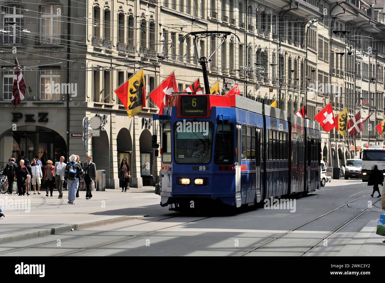 Bern Modern Modern tram in the old town of Bern, Switzerland Stock Photo - Alamy