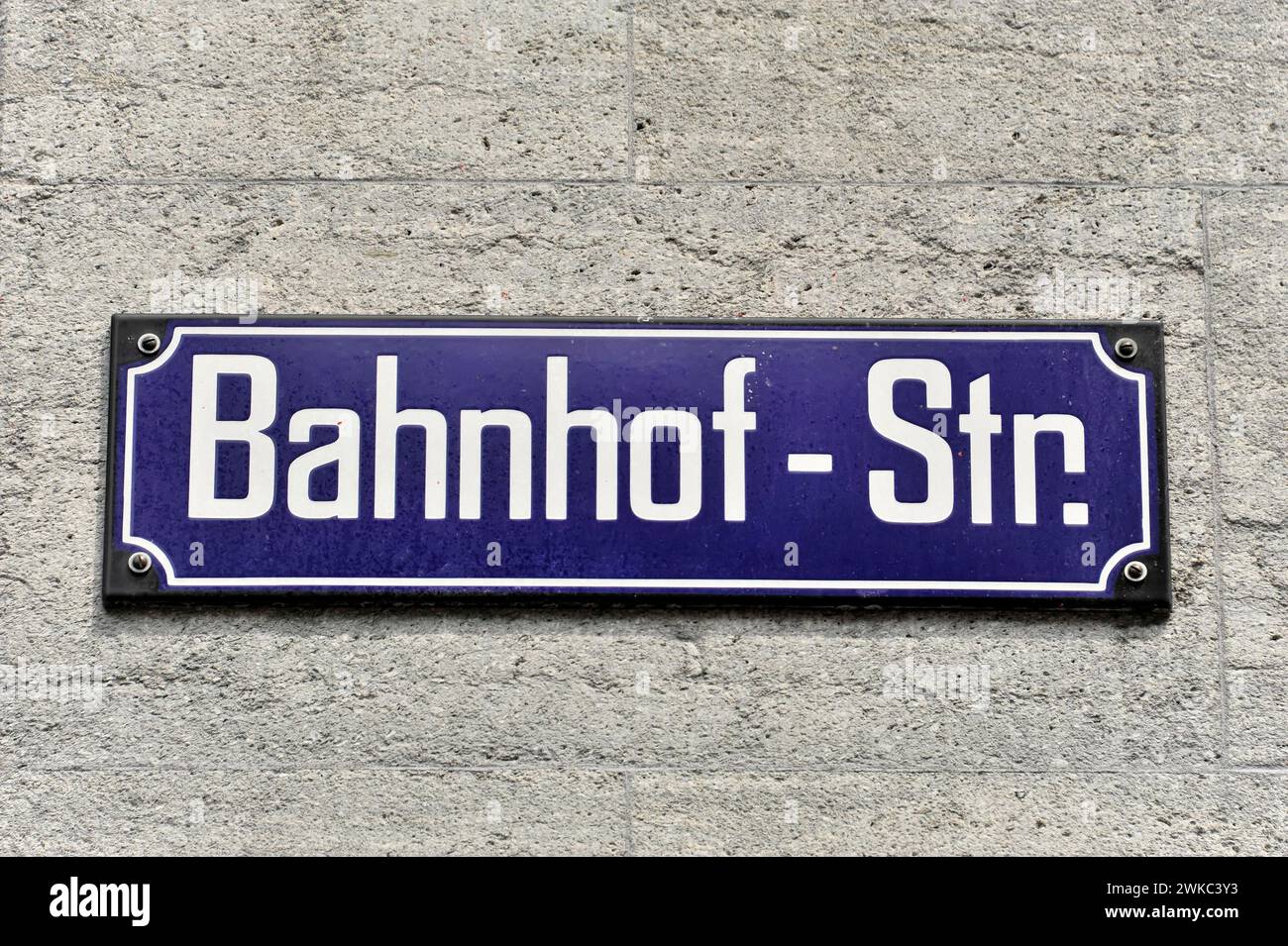 Street sign Bahnhof-Str. City of Zurich, Switzerland Stock Photo