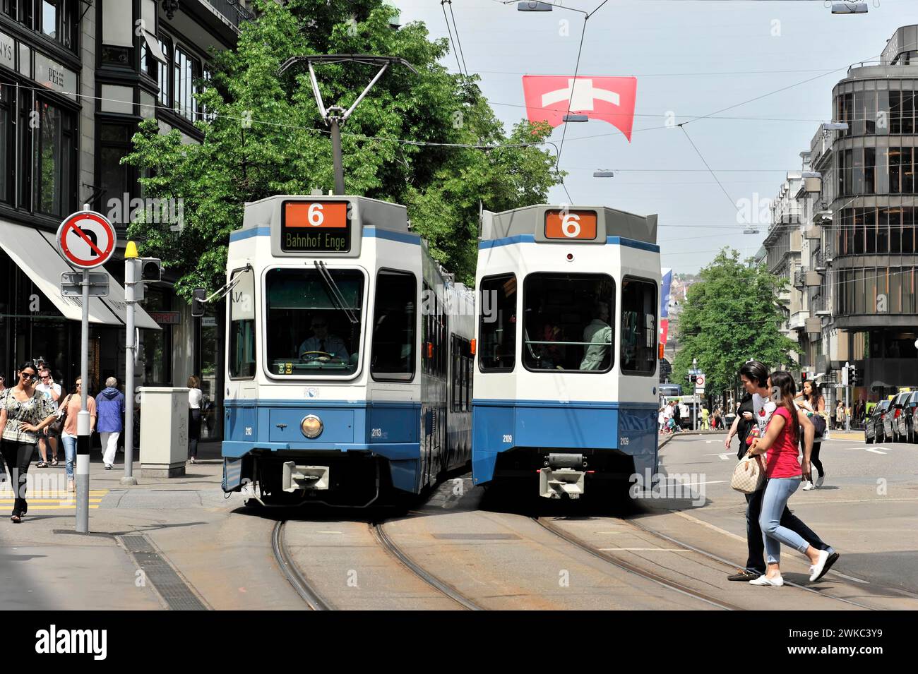 Trams, Bahnhofsstrasse, City of Zurich, Switzerland Stock Photo