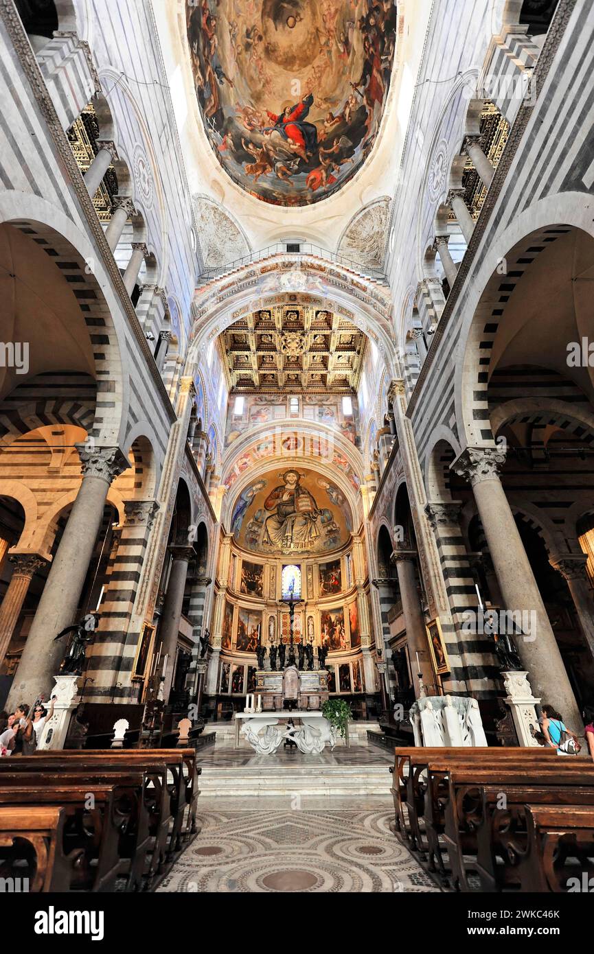 Interior view with altar area, Santa Maria Assunta Cathedral, Pisa, Tuscany, Italy Stock Photo