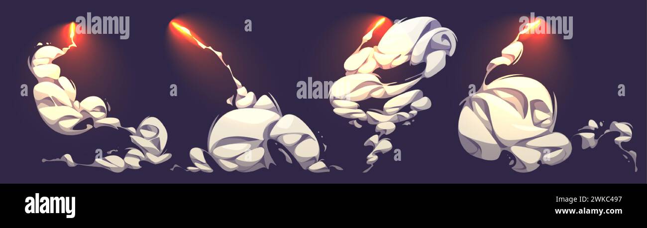 Rocket smoke trail effect with flame, missile speed fire illustration ...