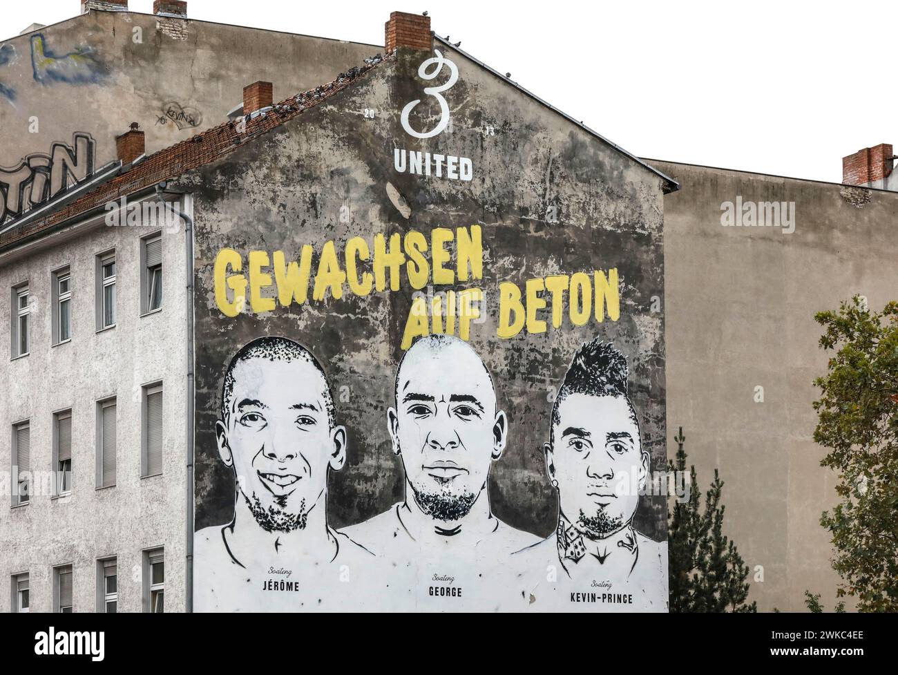 A picture of the brothers Jerome Boateng, George Boateng and Kevin-Prince Boateng can be seen on a wall in the Wedding district of Berlin. The Stock Photo