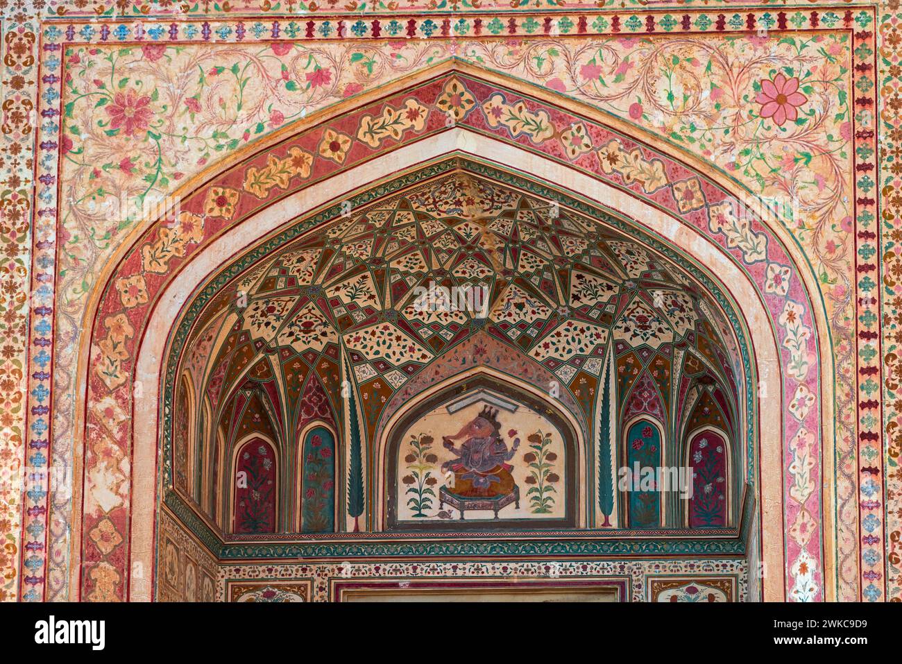 Amber Fort, Jaipur, India 16 February 2024 ornate archway with a painting of hind god of new beginnings Ganesha Stock Photo
