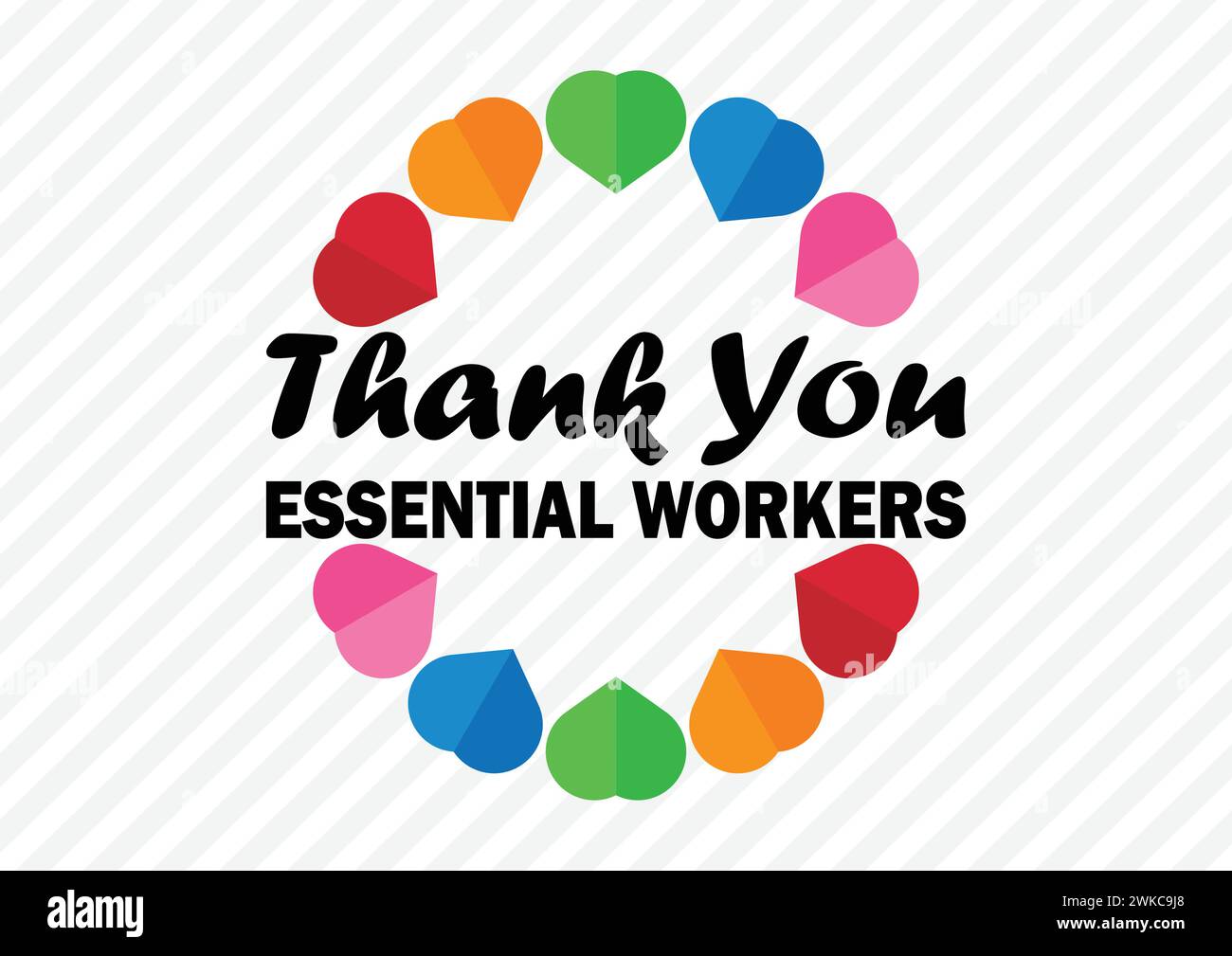 Thank You Essential Workers wallpaper with Colorful heart shapes and ...