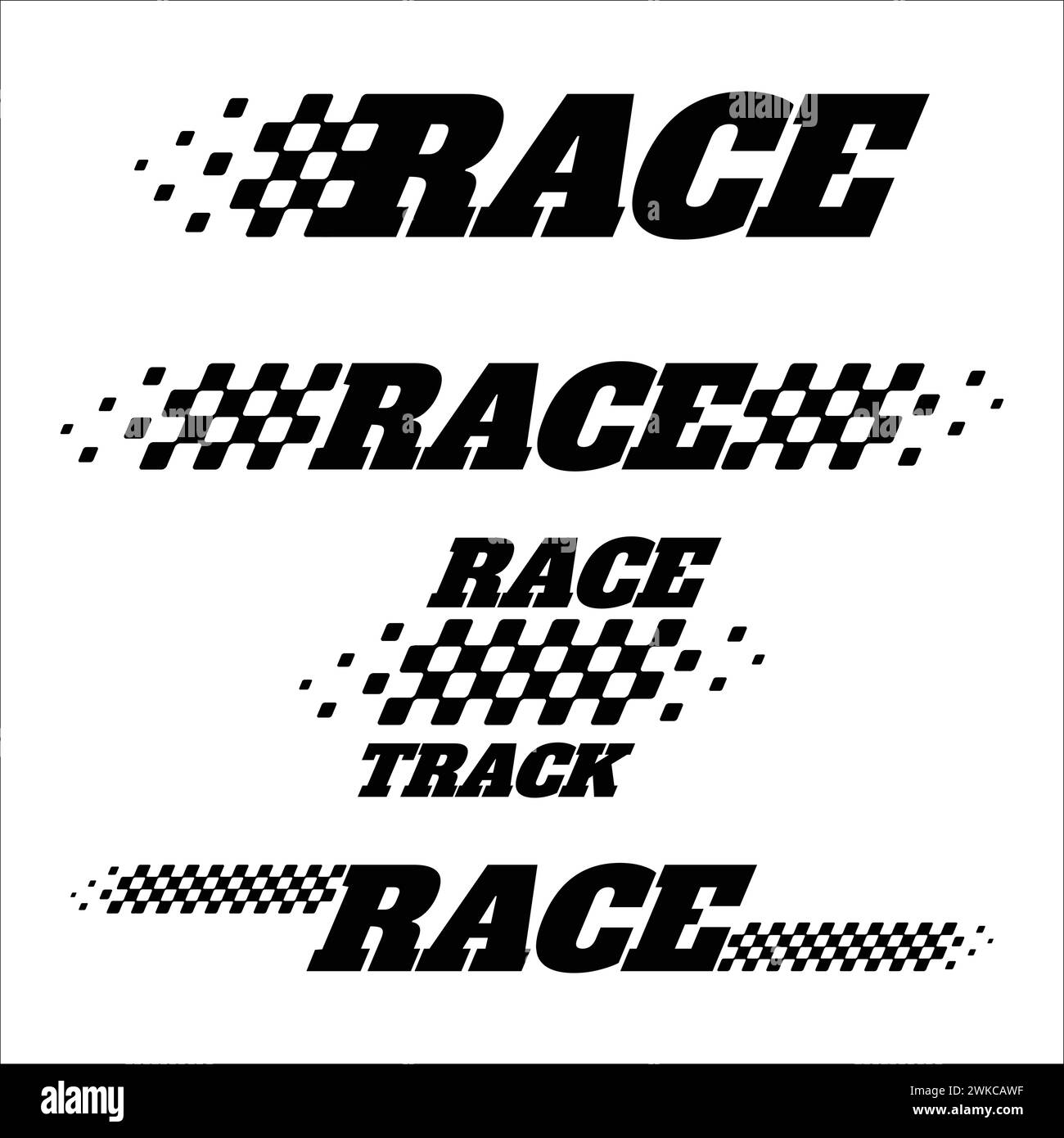 Sport race track text and checkered flags Stock Vector