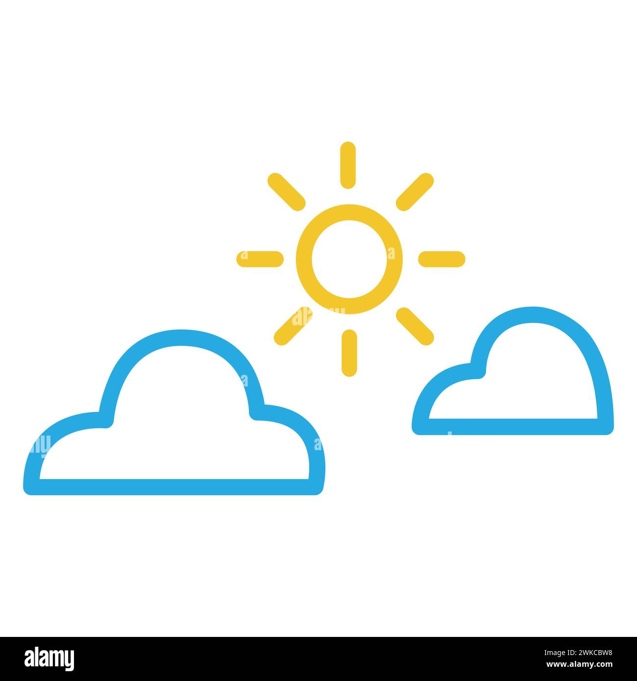 Blue Clouds With Yellow Sun Line Icon Stock Vector