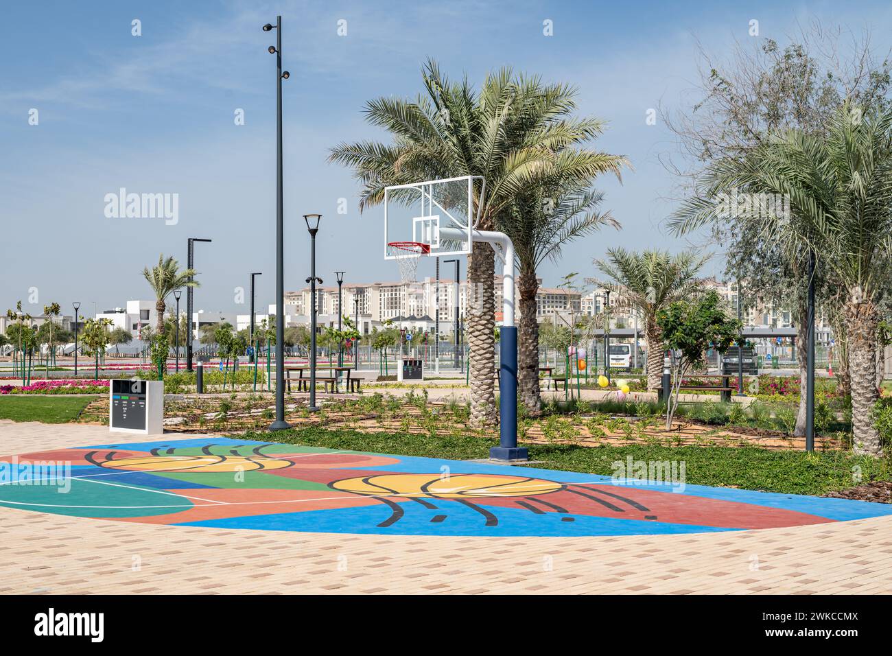 Masdar Park is a sustainable park located in Masdar City, Abu Dhabi, one of the world's most sustainable urban communities Stock Photo