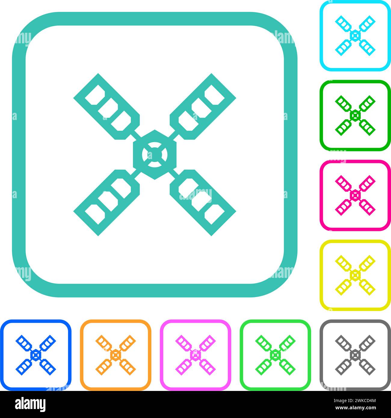 Satellite vivid colored flat icons in curved borders on white ...