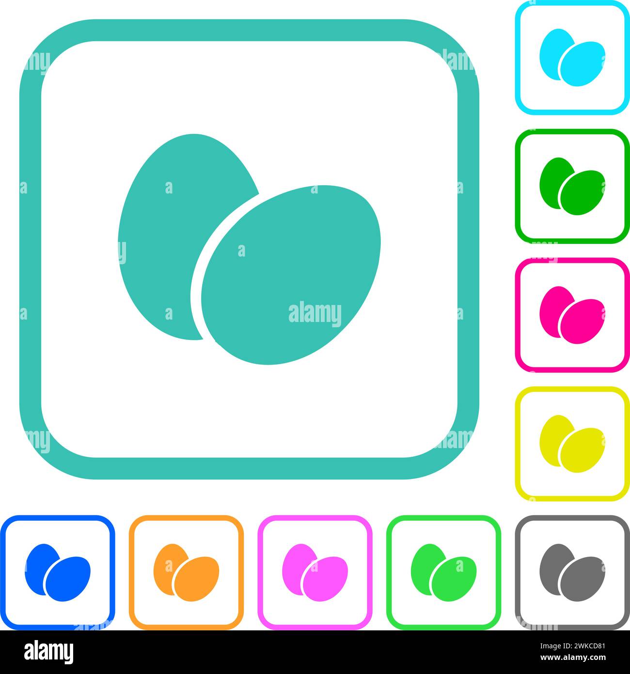 Two eggs solid vivid colored flat icons in curved borders on white background Stock Vector