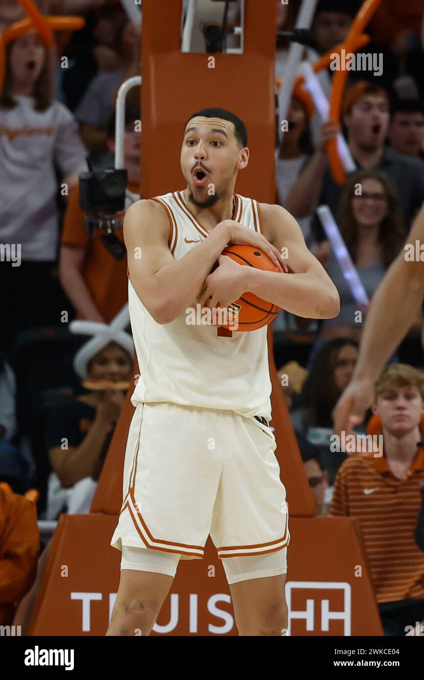 AUSTIN, TX - FEBRUARY 19: Texas Longhorns forward Dylan Disu (1) shows ...