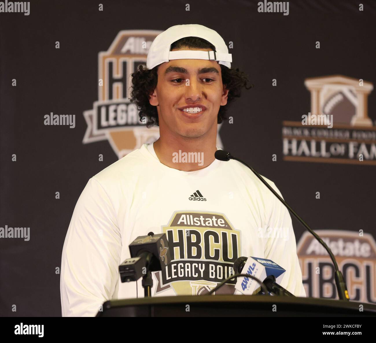 Florida A&M (and Team Robinson) quarterback Jeremy Moussa speaks during