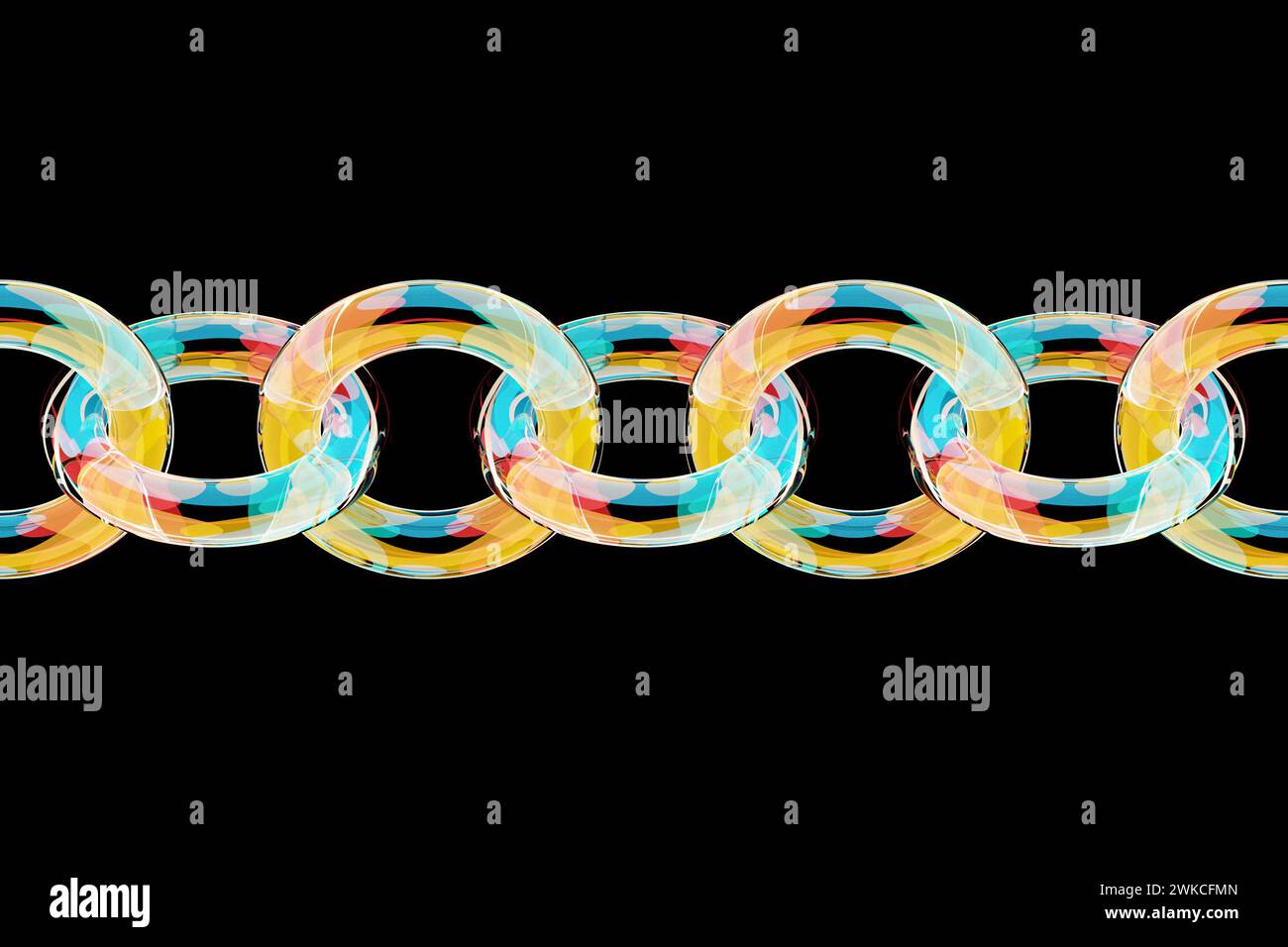3D colorful chain on a black background. digital code chain. 3D ...