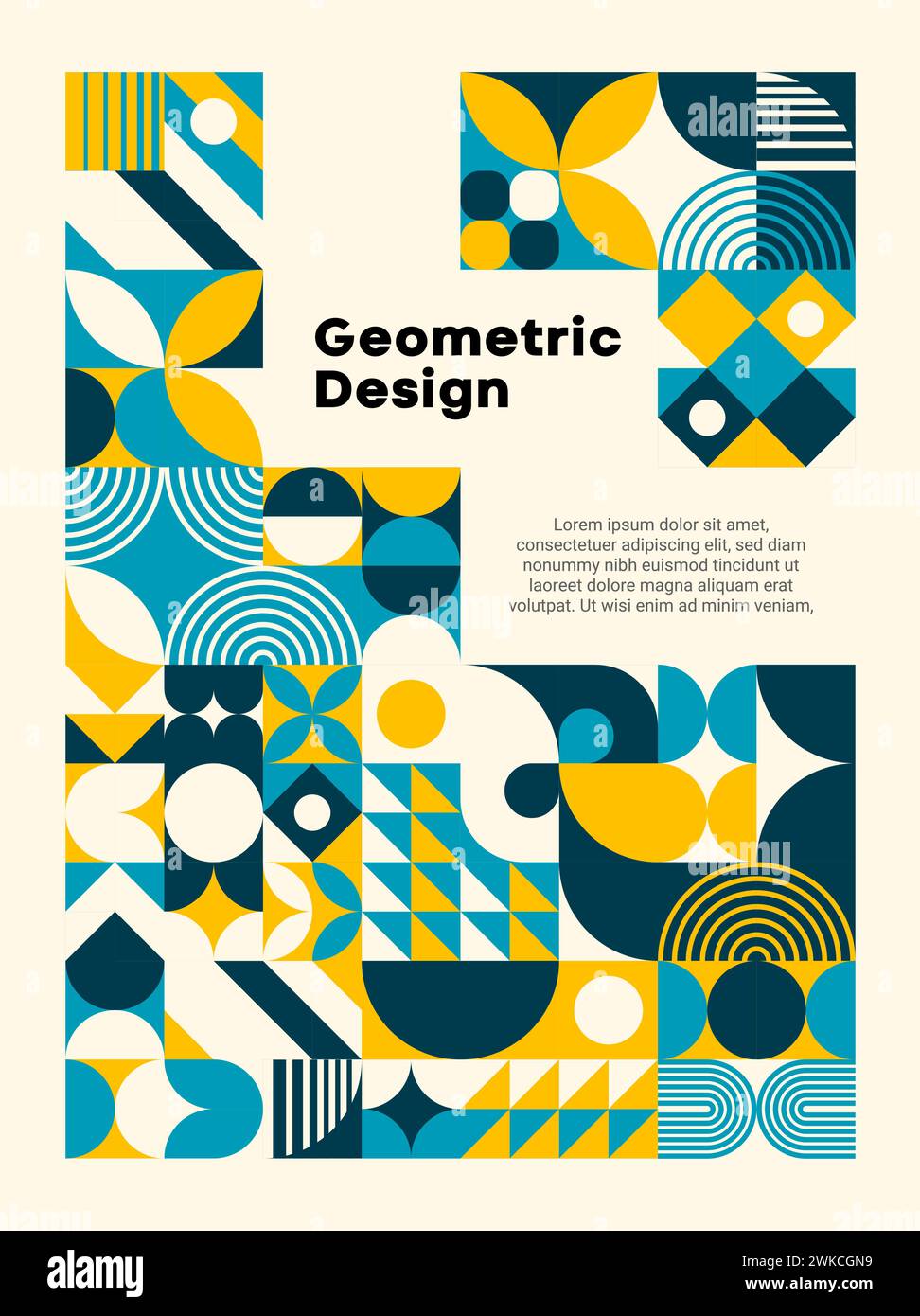 Modern turquoise and yellow abstract geometric bauhaus pattern poster