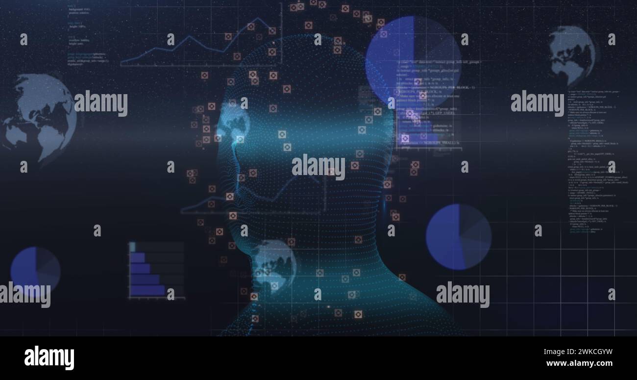 Image of human head and data processing over digital screen Stock Photo ...