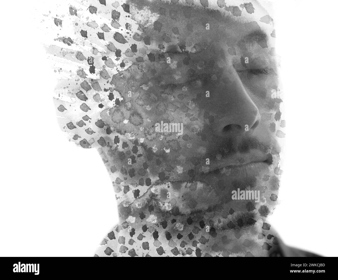 A paintography portrait of a man with closed eyes in double exposure technique Stock Photo