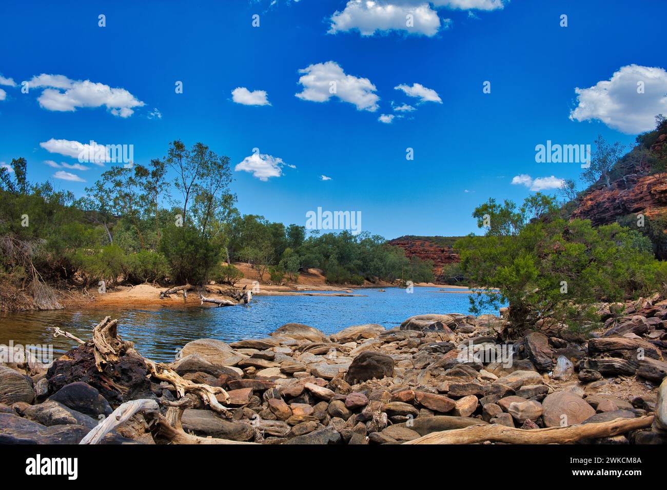 Tranquil pool in the gorge of the Murchison River,  at the end of the Ross Graham River Walk, Kalbarri National Park, Western Australia Stock Photo