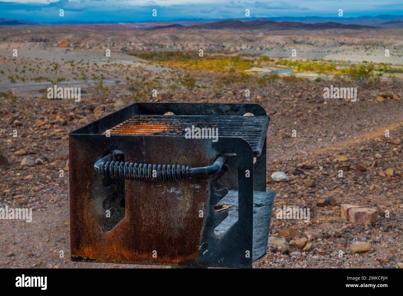 A well-used public grill in a desert setting, at a recreational area near Lake Mead. Stock Photo