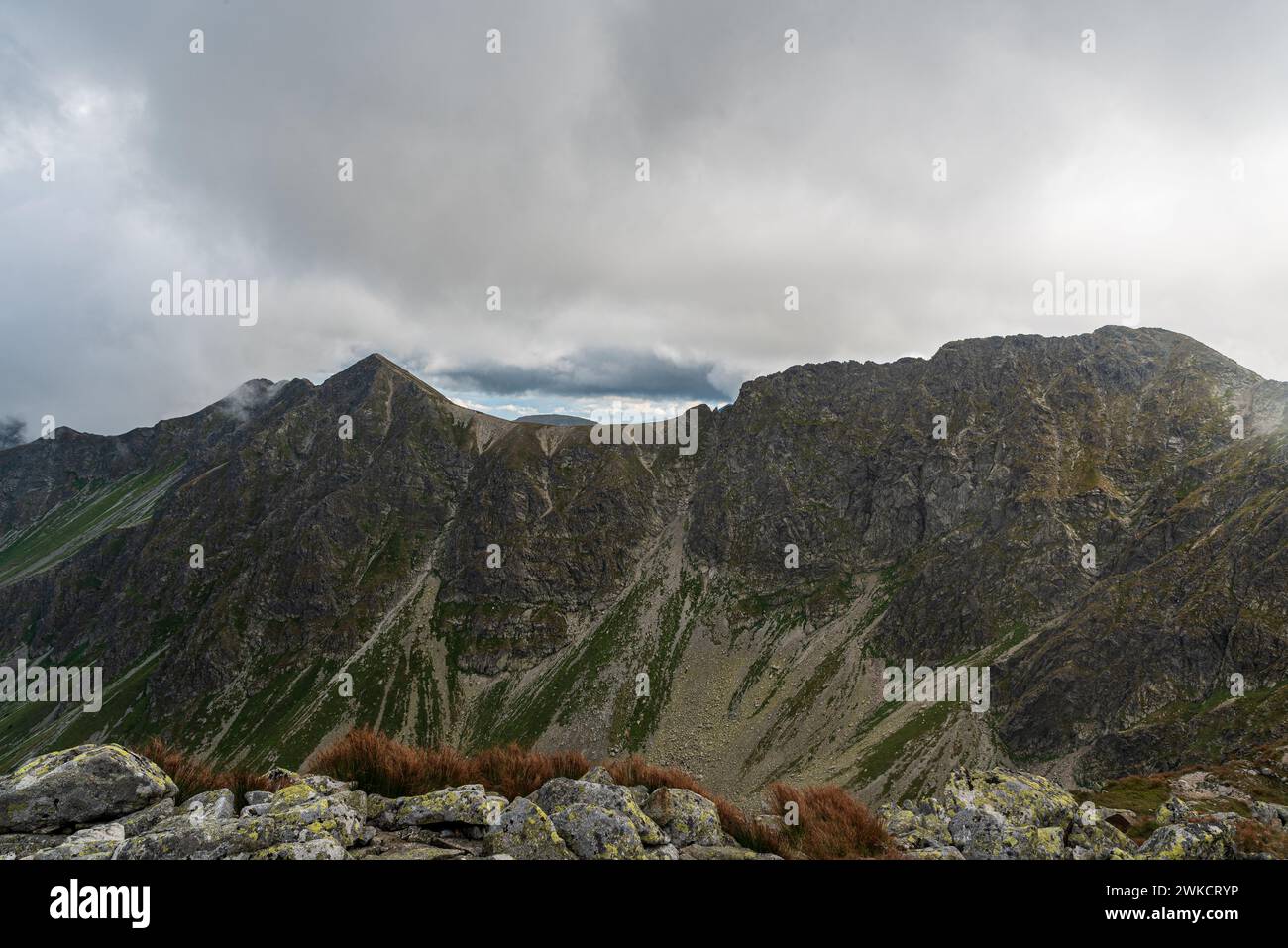 Banikov and Hrupa kopa mountain peaks from Spalena mountain peak summit in Western Tatras mountains in Slovakia Stock Photo