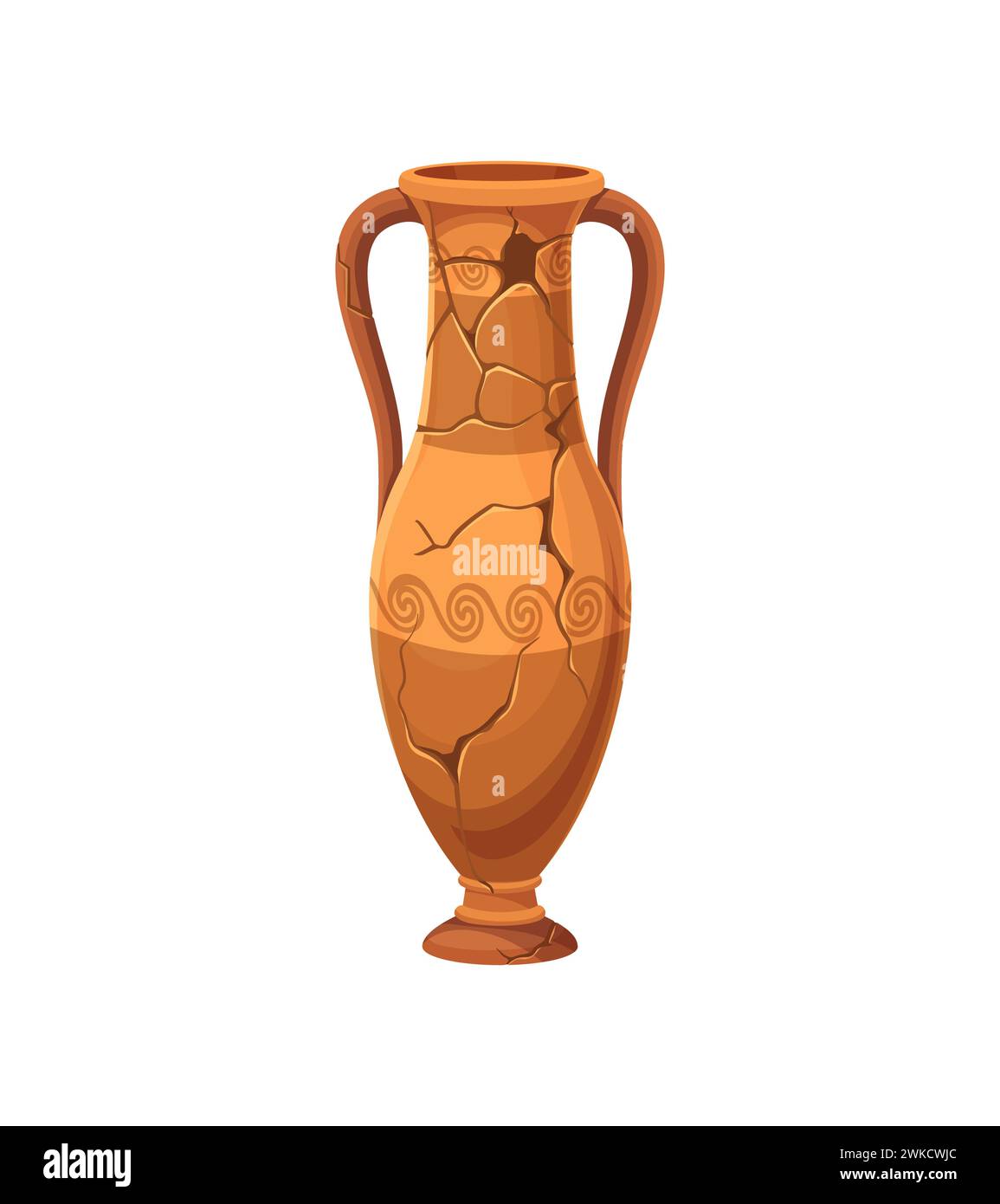 Ancient vase with cracks, antique amphora or broken pot, vector ceramic pottery. Ancient Greek or Roman archeology vase or pitcher jug of terracotta ceramic with broken crack pieces and ornament Stock Vector