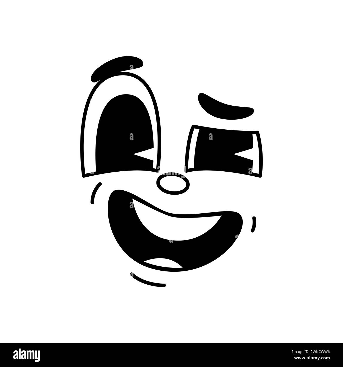 Cartoon face or groovie emoji and funny comic character with big eyes, vector retro emoticon