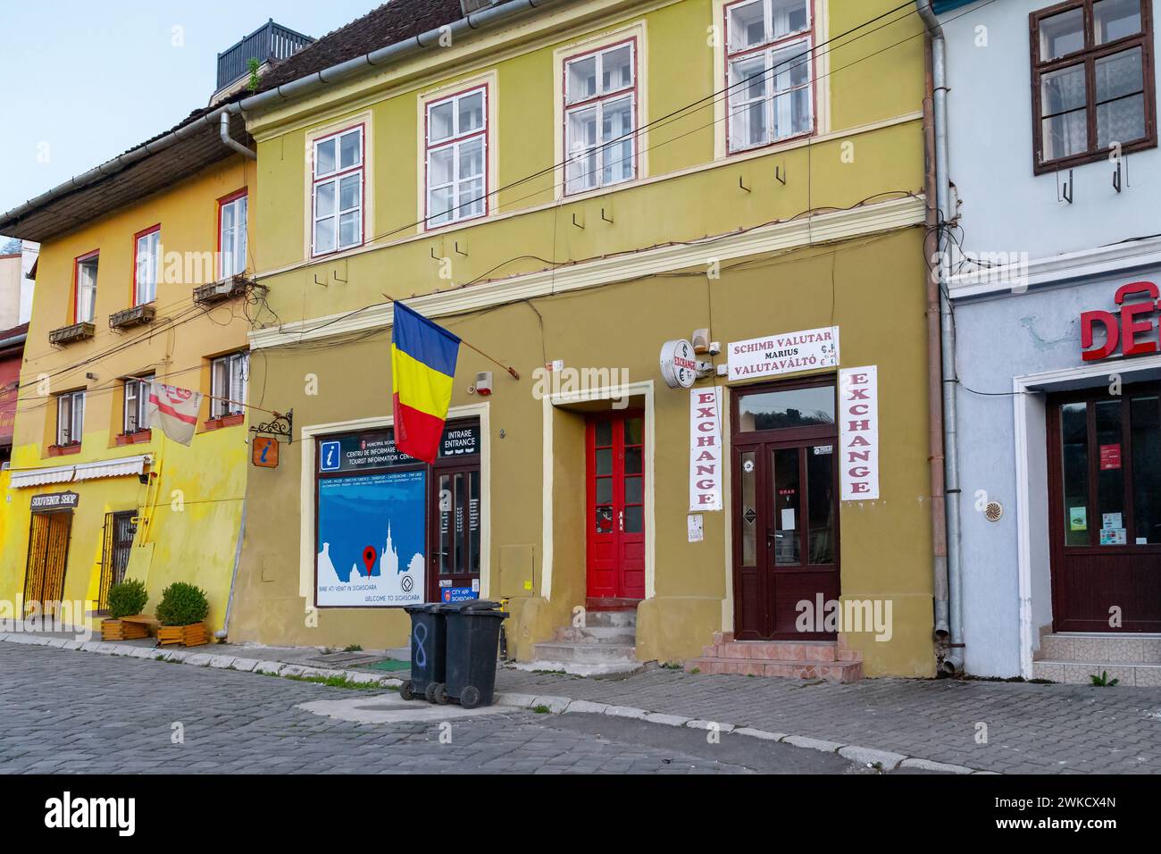 SIGHISOARA, ROMANIA - MAY 2, 2023: These are well-kept historical houses in the old town outside the citadel walls. Stock Photo