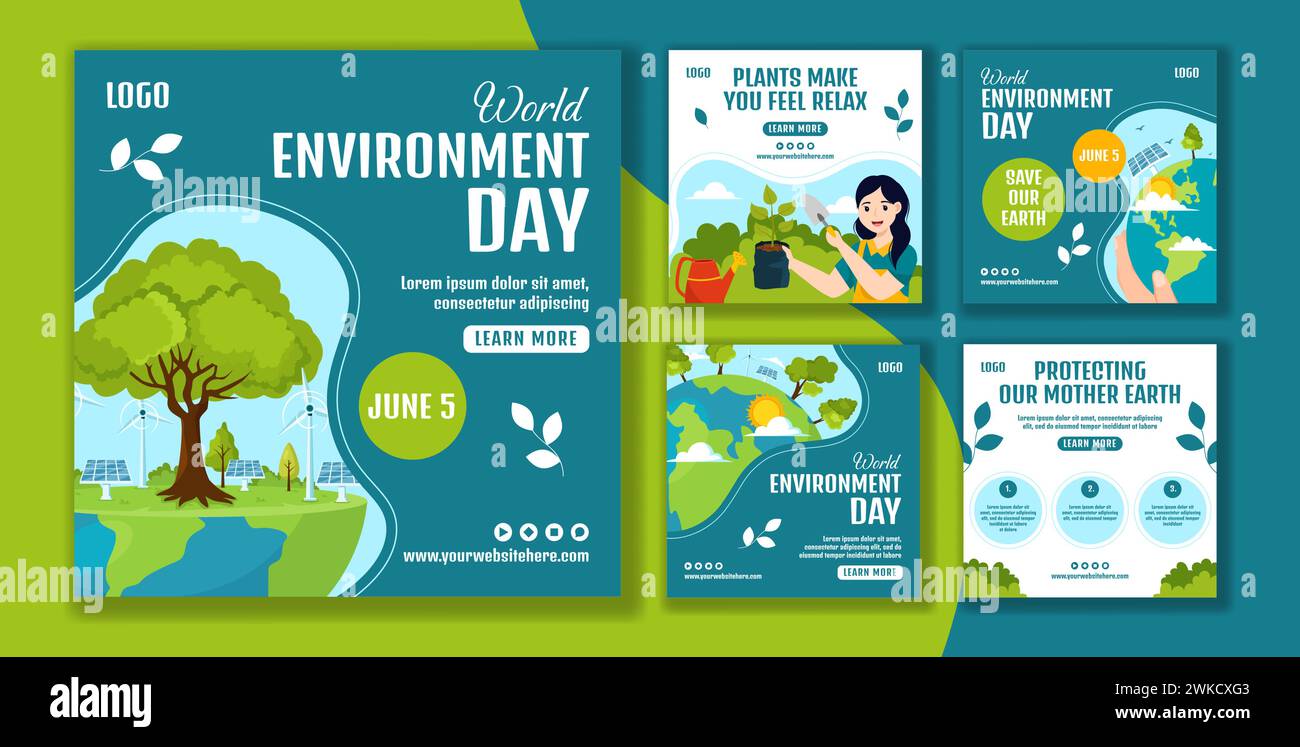 Environmental Social Posts Environment Day Social Media Post Flat Cartoon Hand Drawn Templates ...