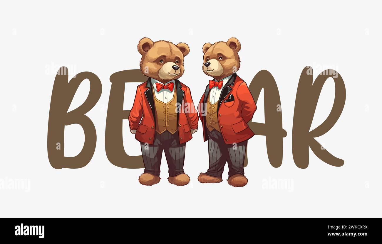 Bachelor's teddy bear in a graphic novel style suit. Vector ...