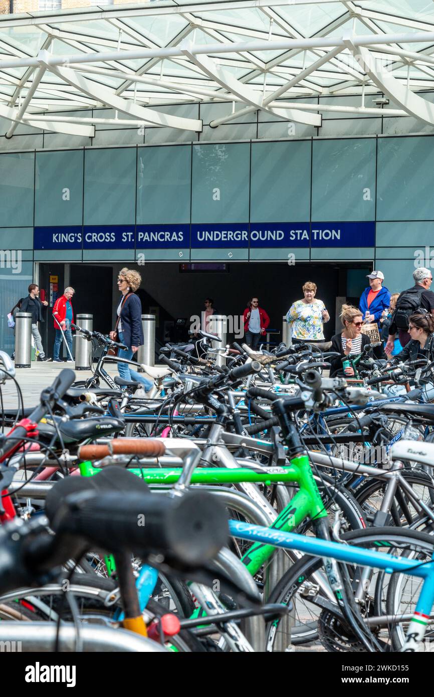 Cycle Racks Underground A busy bike rack at the entrance to Kings Cross and St Pancras ...