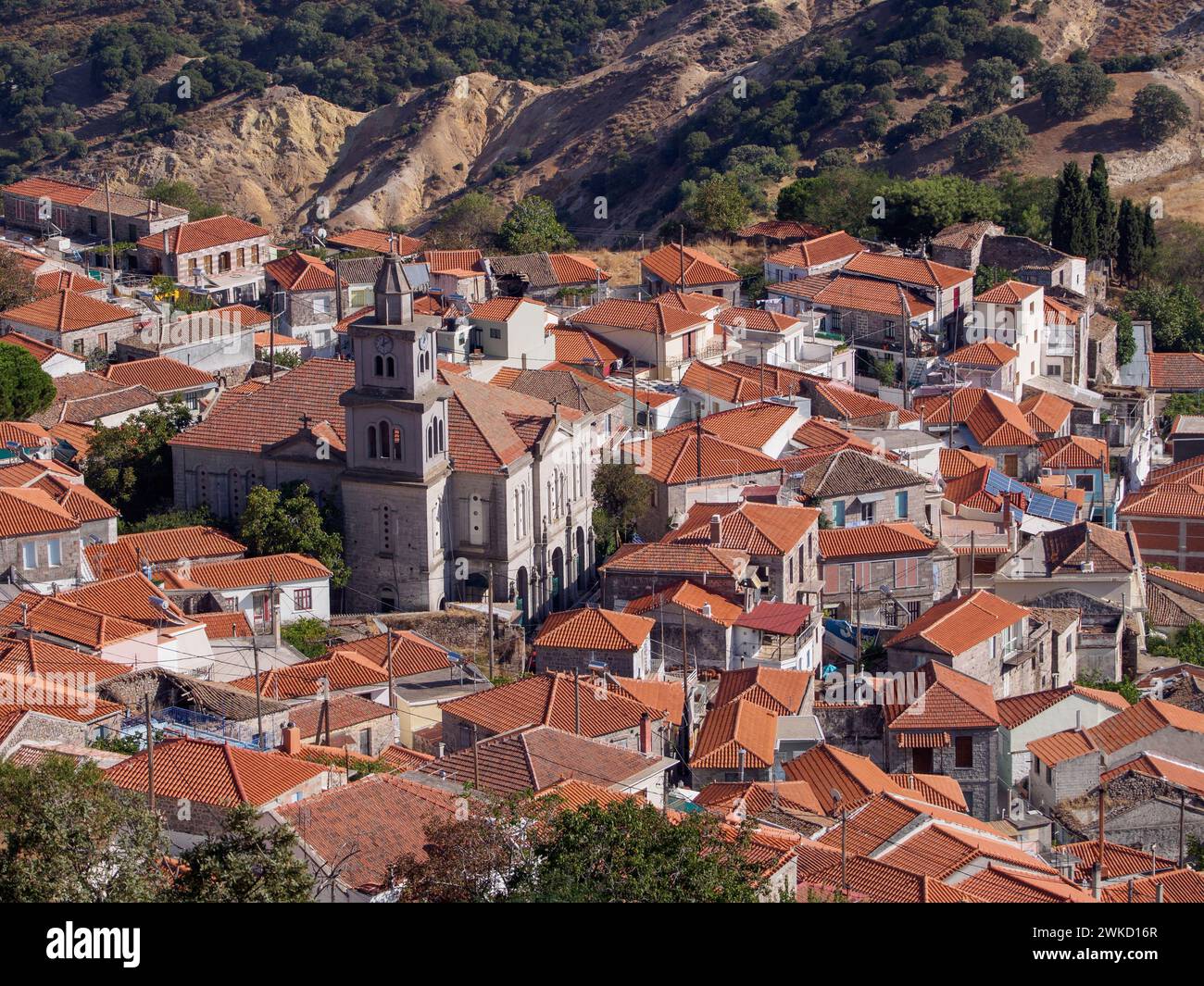 Roofs of Stipsi village on Lesbos island, Greece Stock Photo