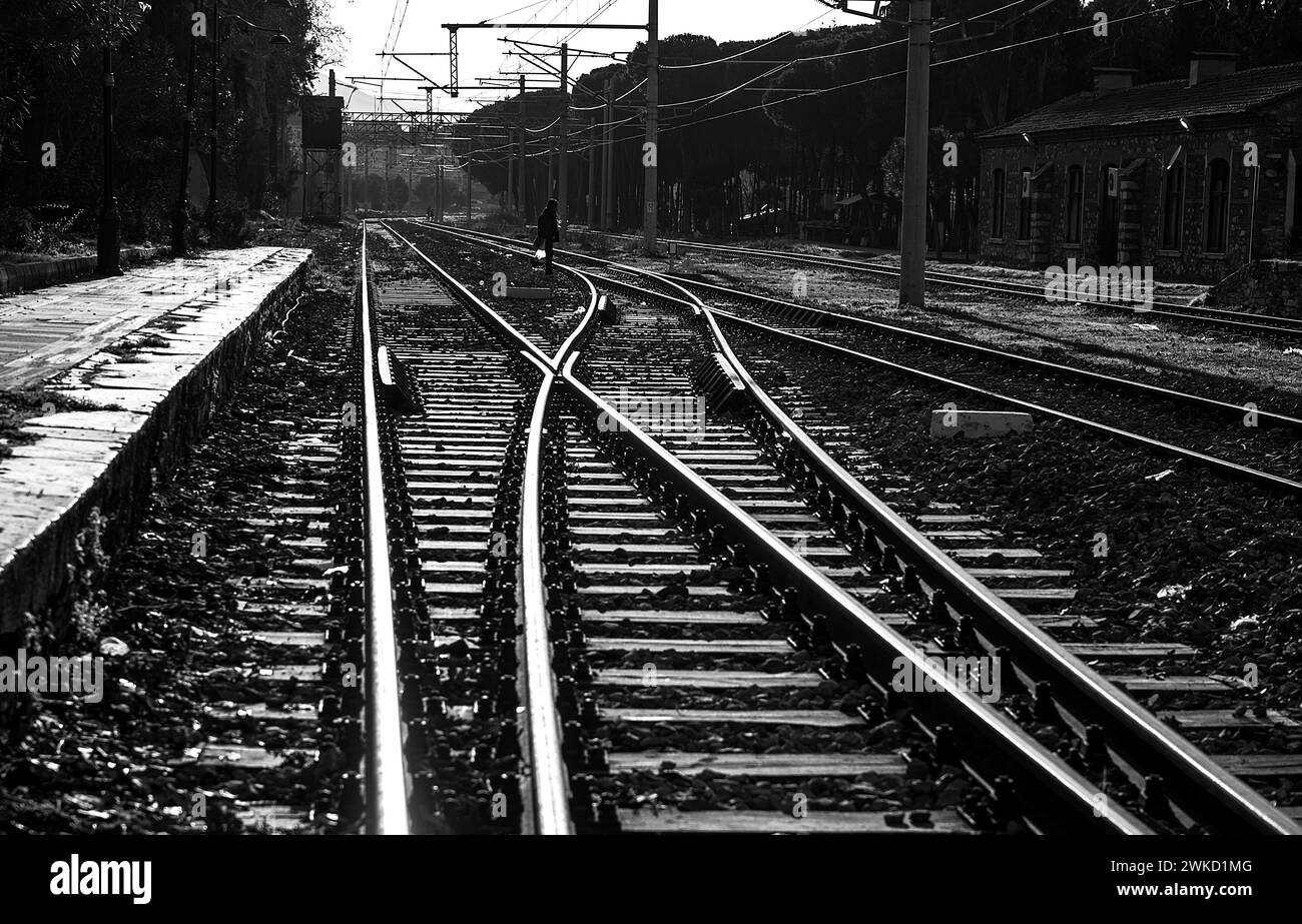 View of the rails at Tire train station Stock Photo