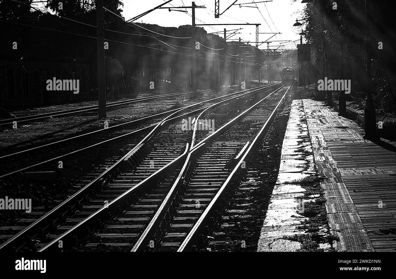 View of the rails at Tire train station Stock Photo