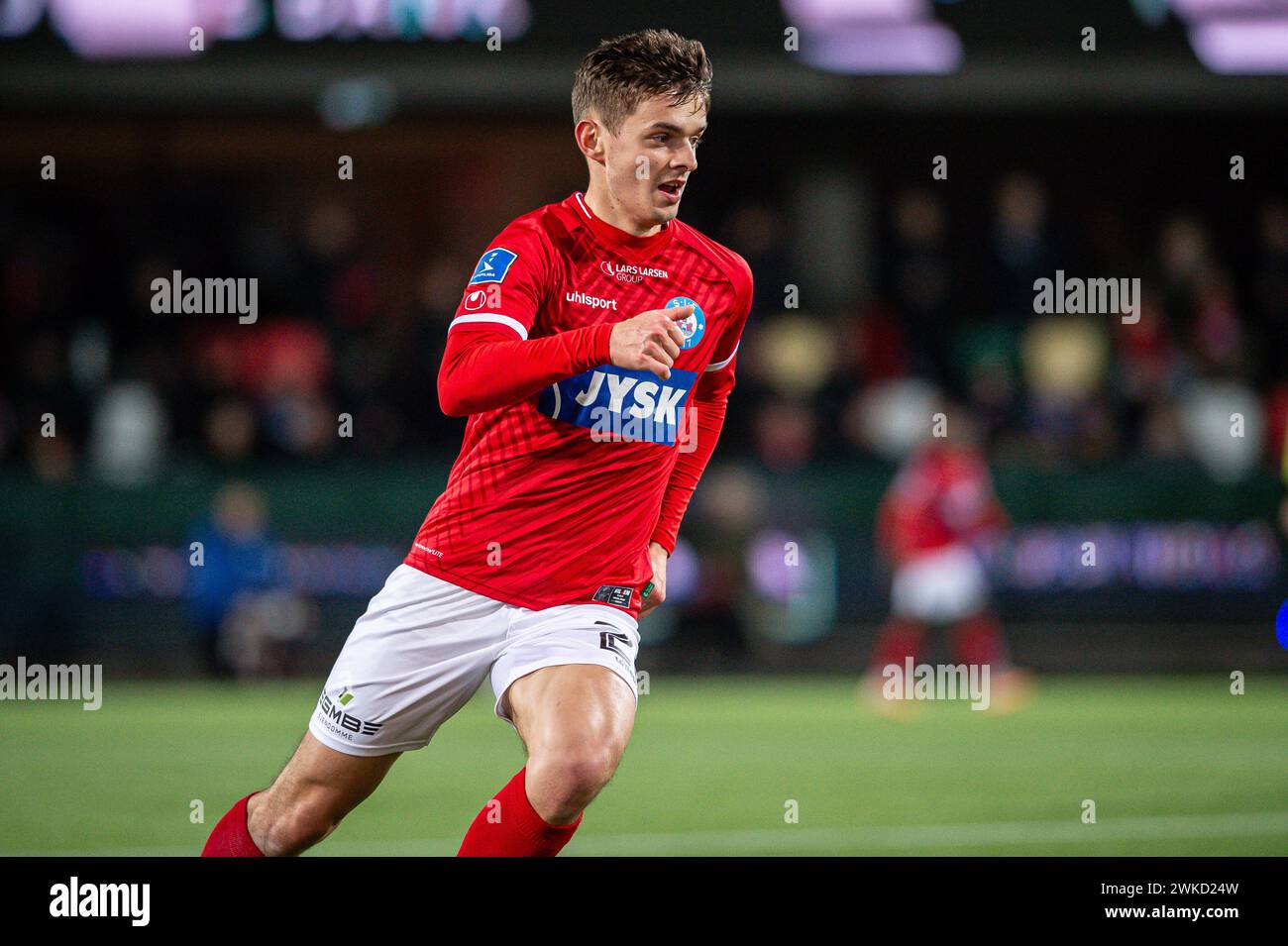 Silkeborg, Denmark. 18th, February 2024. Mads Larsen (20) of Silkeborg ...