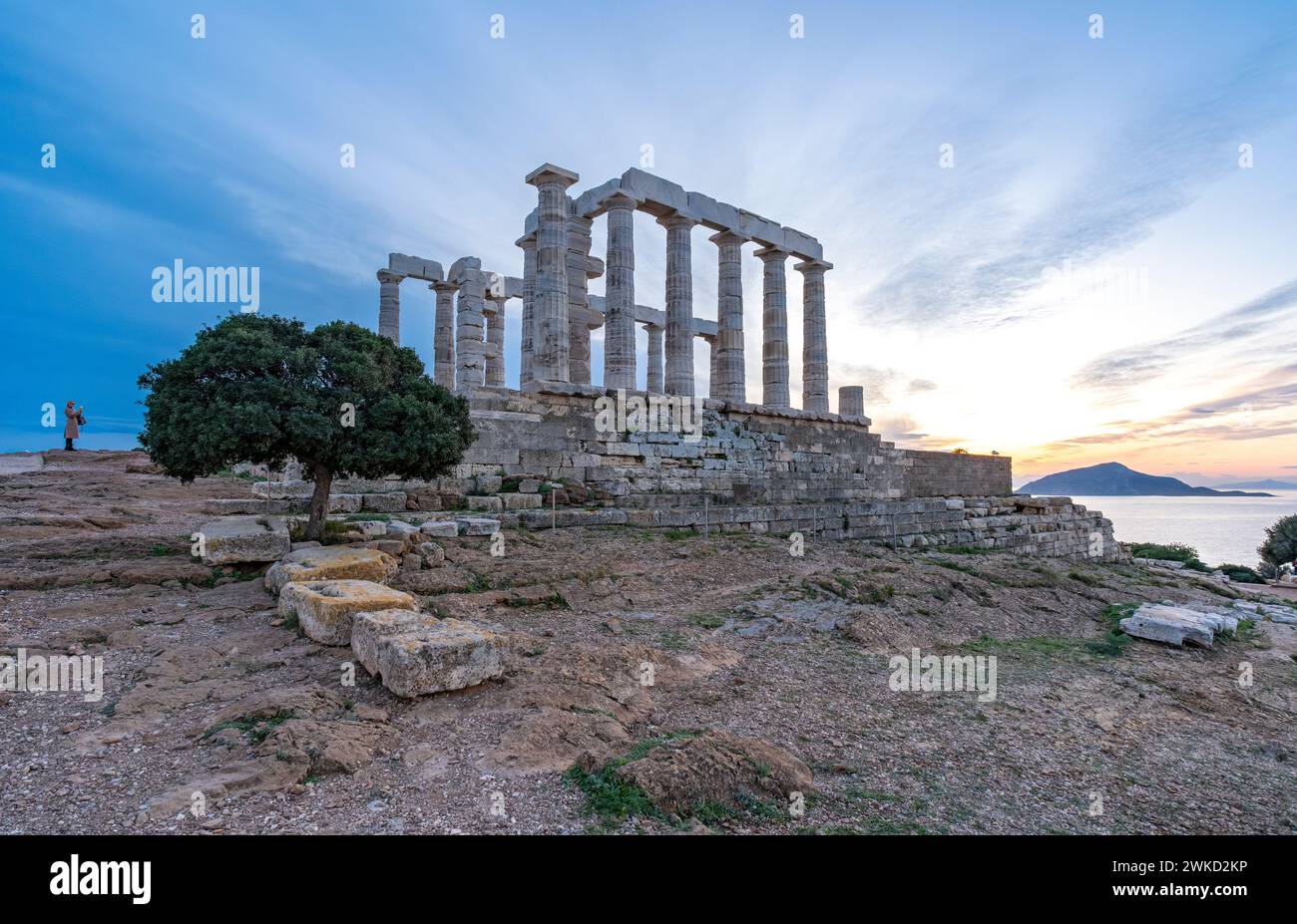 Ancient Temple of Poseidon at sunset, Cape Sounion, Greece Stock Photo ...
