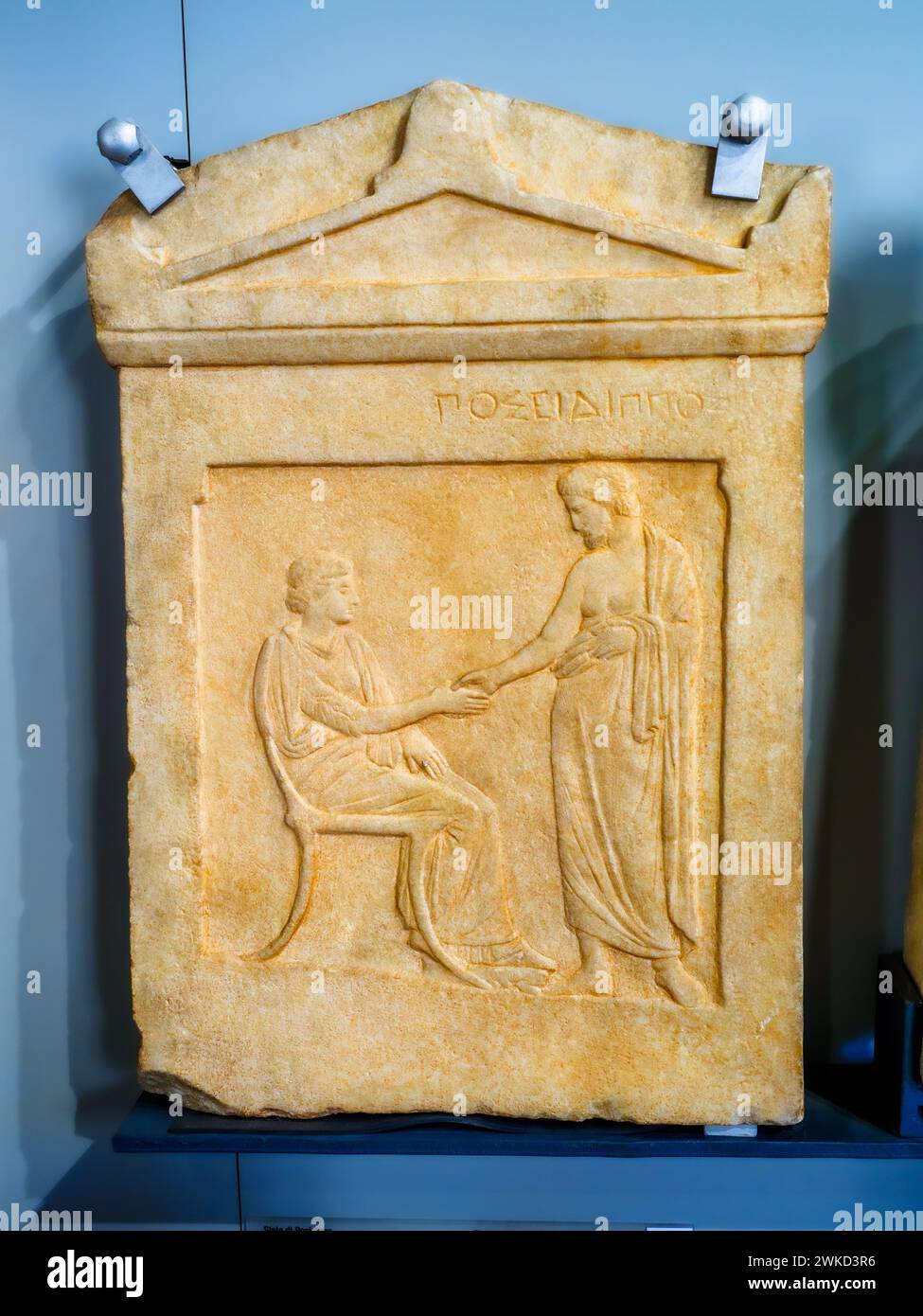 Stele of Posidippos - Attic original from the late 5th or early 4th century BC, pentelic marble from Piraeus - Museo di Scultura Antica Giovanni Barracco, Rome, Italy Stock Photo