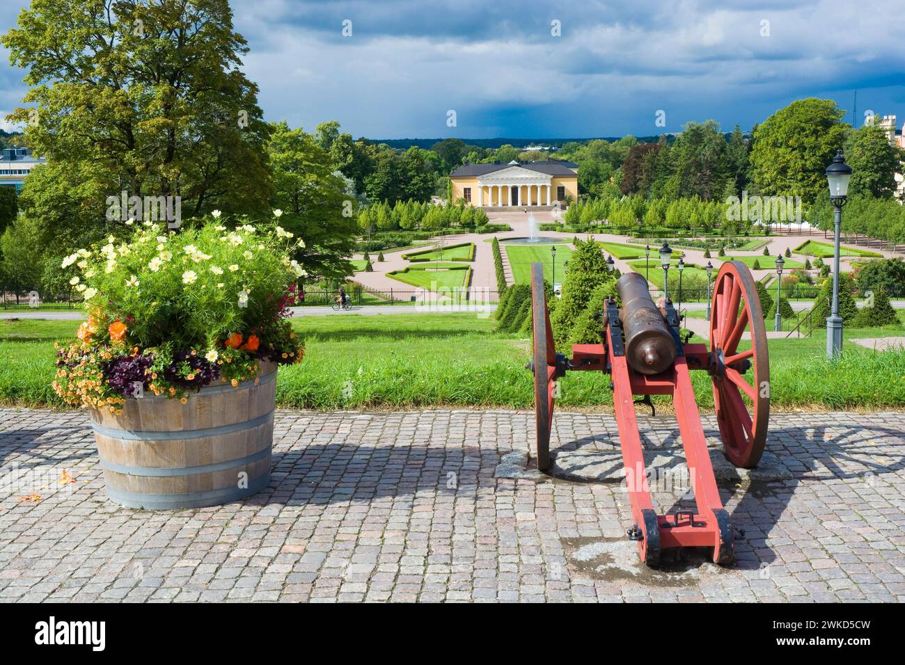 View of the Botanical Garden from Uppsala Castle, Uppsala, Sweden Stock Photo
