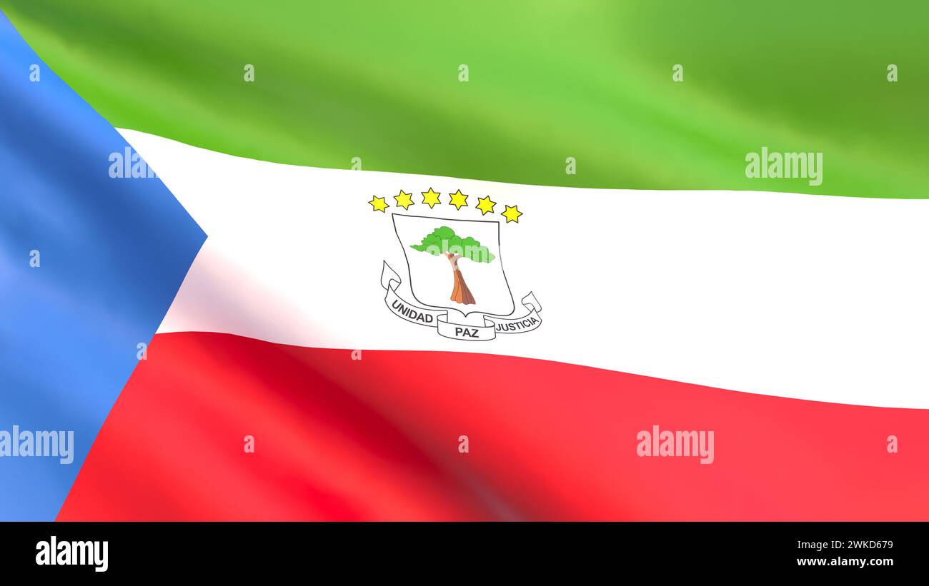 3D render - the national flag of Equatorial Guinea fluttering in the wind. Stock Photo
