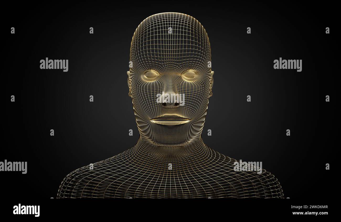 Golden wireframe head shape - 3D illustration Stock Photo - Alamy