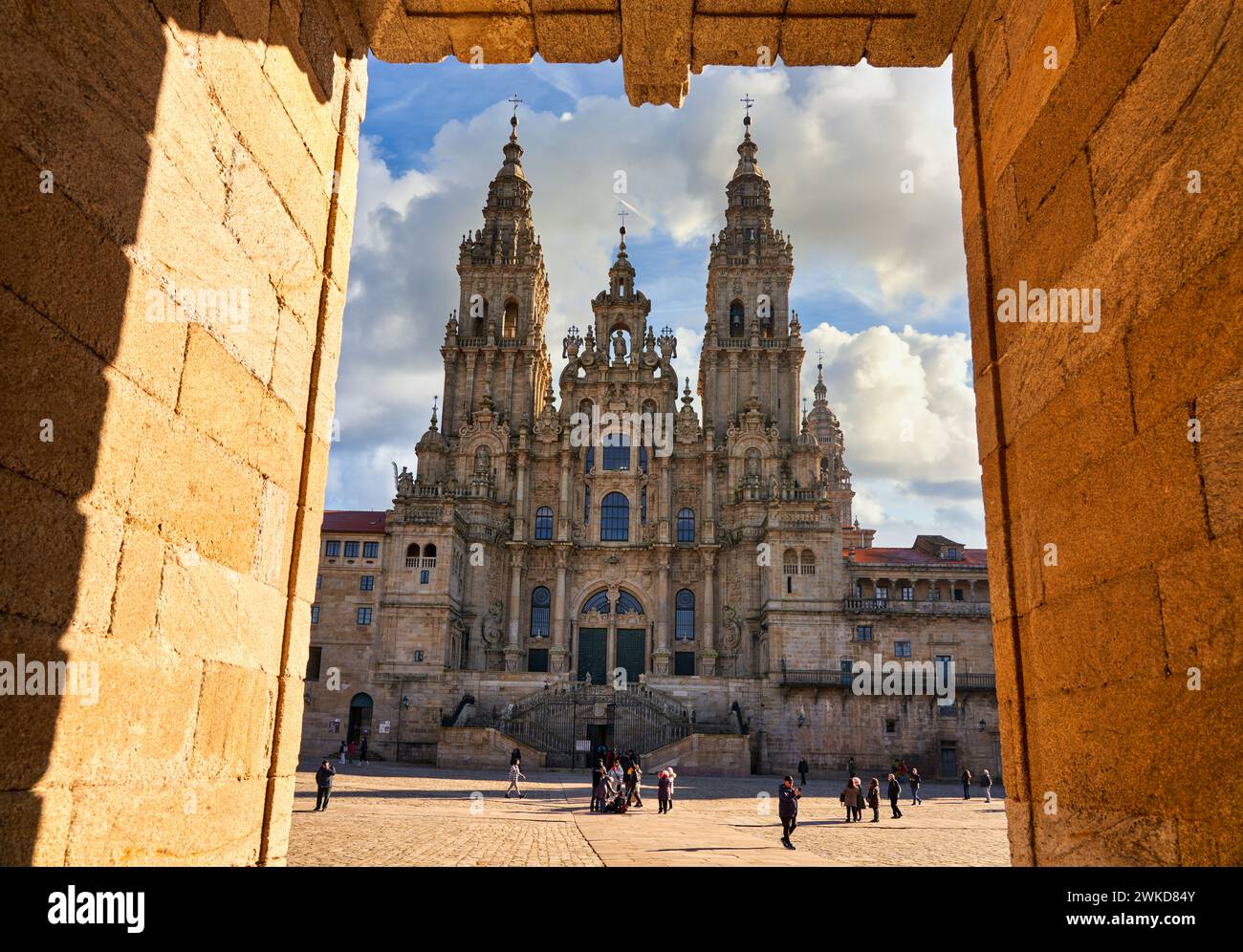 Cathedral, Plaza del Obradoiro, Santiago de Compostela, A Coruña province, Galicia, Spain. The Plaza del Obradoiro is located in Santiago de Compostel Stock Photo