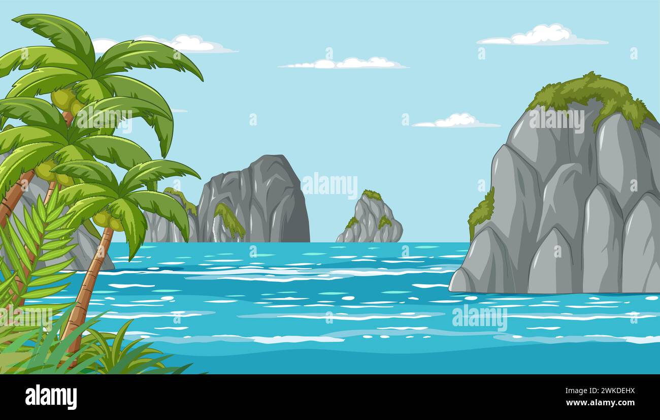 Vector illustration of a serene tropical landscape Stock Vector