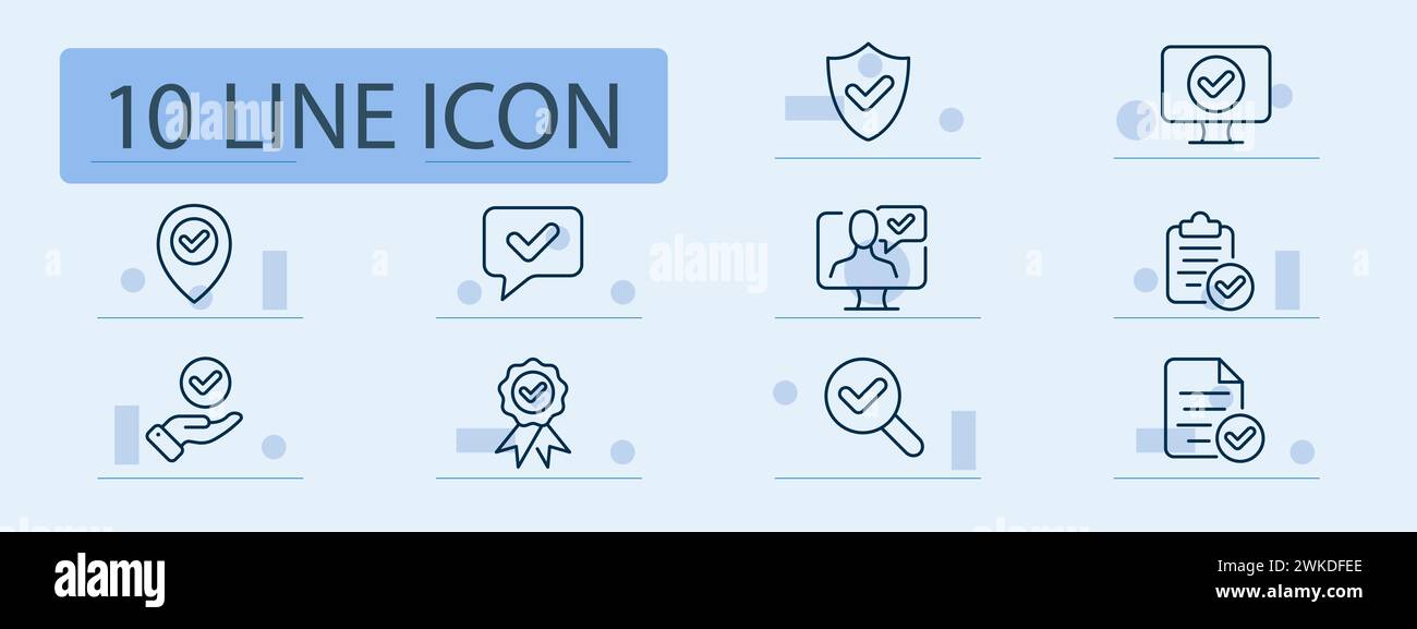 Confirmation check marks set line icon. Acknowledgment, agreement ...