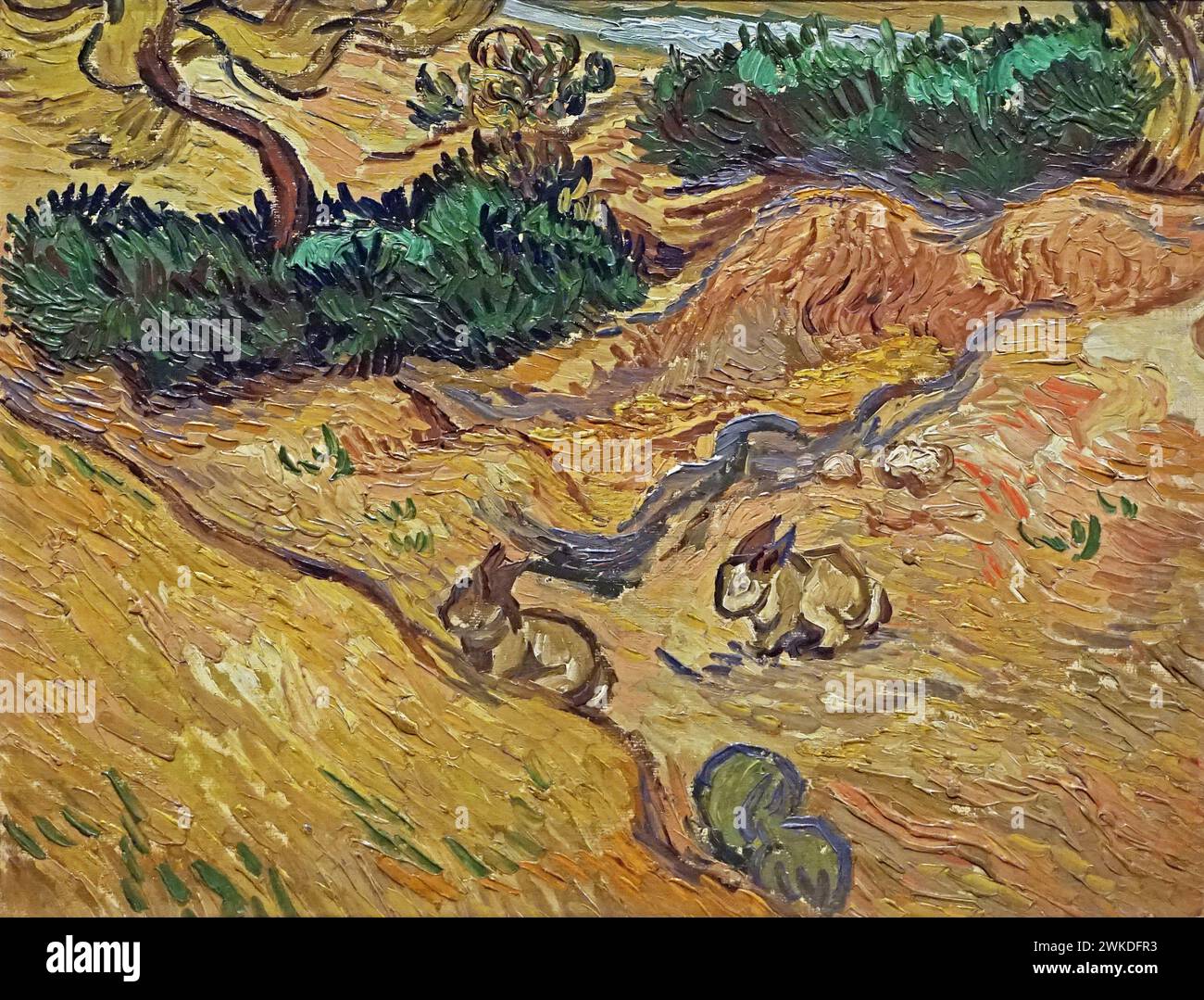 Landscape with Rabbits (1889) by Vincent van Gogh (1853-1890) Stock Photo