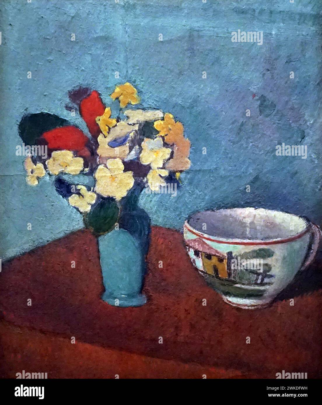 Impressionist painting vase of flowers hi-res stock