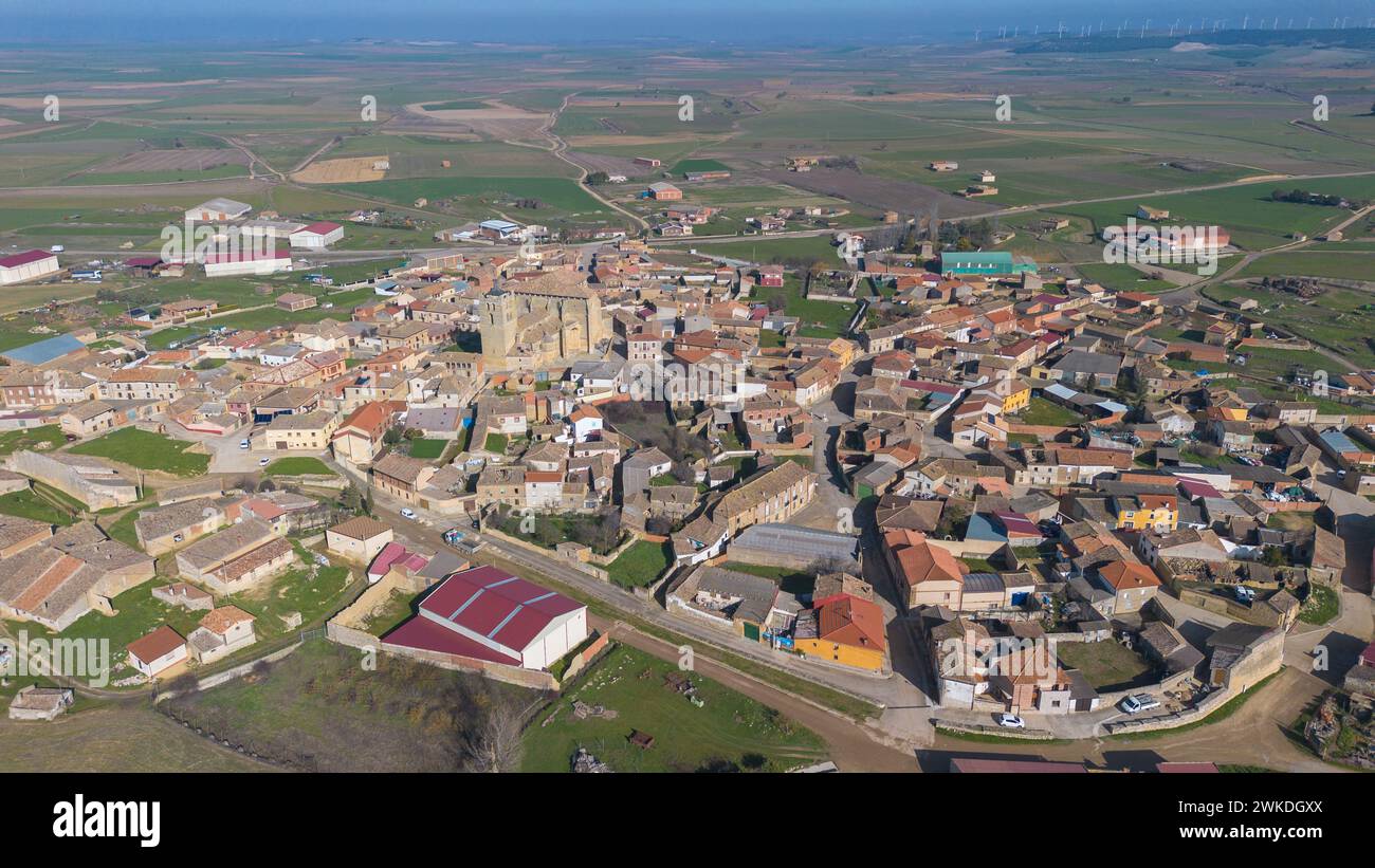 Panoramic aerial view of Santoyo, Palencia, Spain Stock Photo