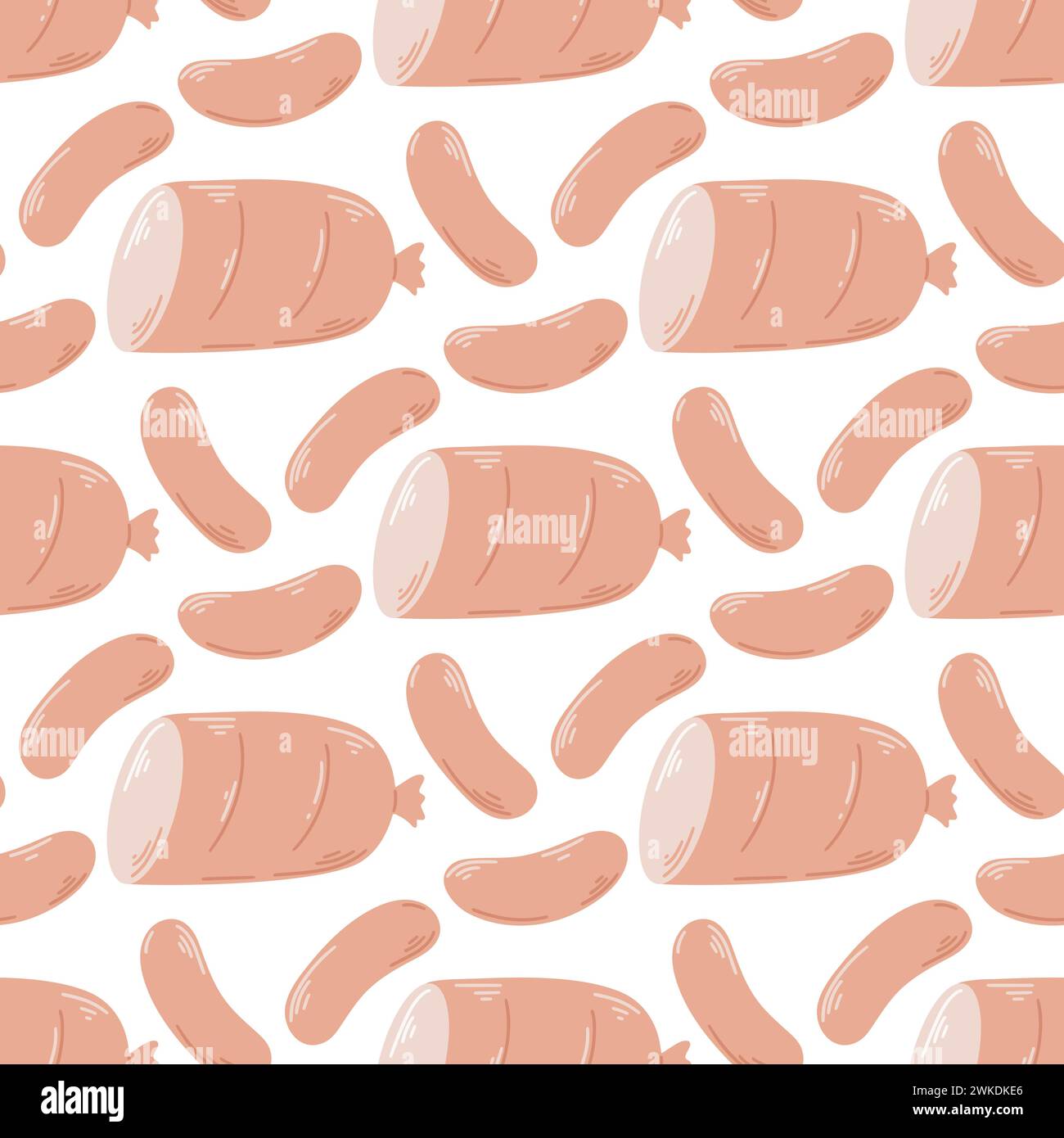 Hand drawn sausages and ham seamless pattern Stock Vector