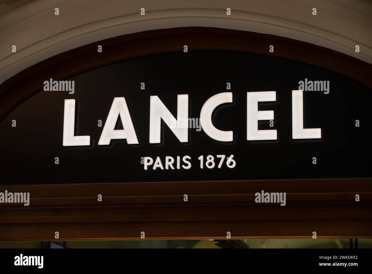 March 03, 2023. Russia. Moscow Central department store. Signboard of the French brand Lancel. Stock Photo