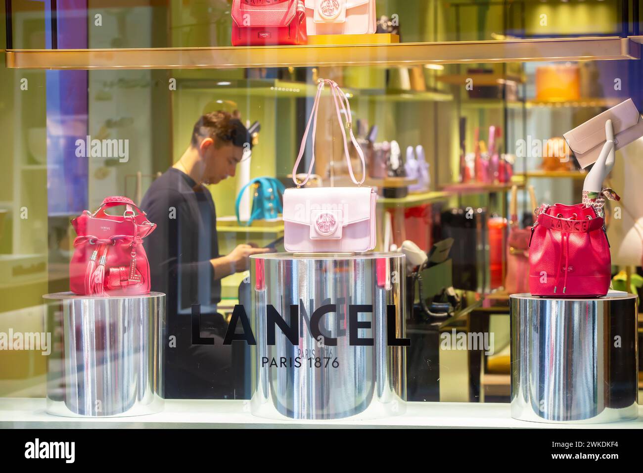 March 03, 2023. Moscow Central store. Lancel store window, iconic French luxury leather goods house based in Paris Stock Photo