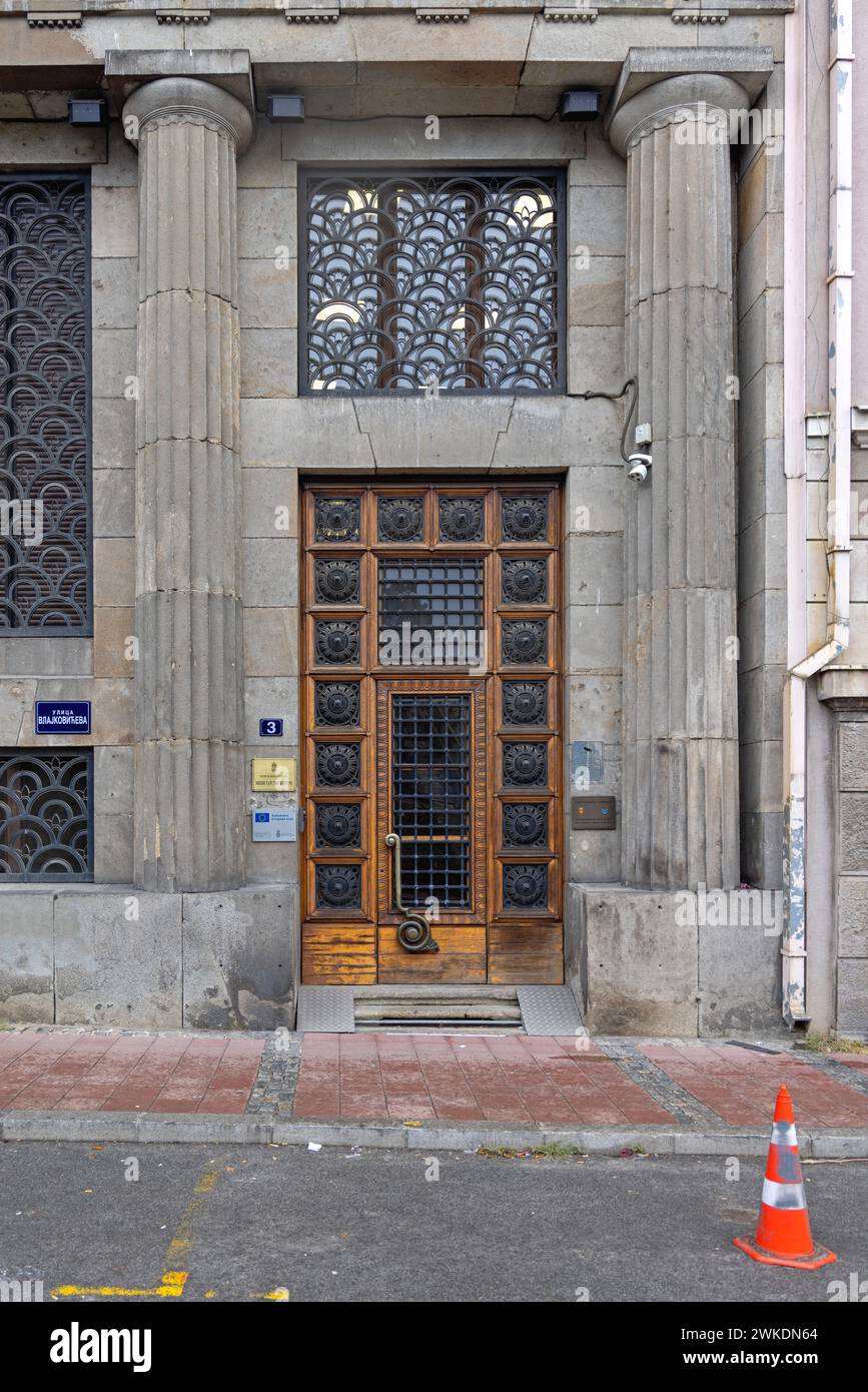 Belgrade, Serbia - November 24, 2023: Ministry of Culture and Accreditation Body of Serbia Government Office Building at Vlajkoviceva Street. Stock Photo